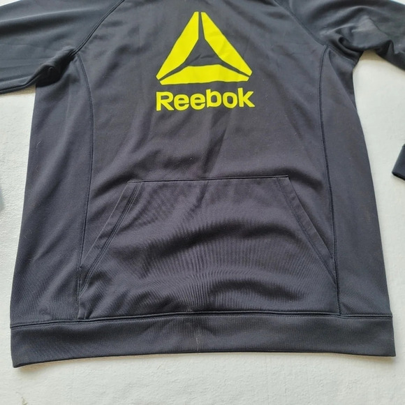 Reebok Boys Black Yellow Logo Hoodie Sweatshirt PlayWarm Kangaroo Pocket XL - Picture 6 of 8